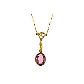 18K Pink and Yellow Gold 2.4cts Pink Tourmaline & Yellow Diamond Pendant Necklace