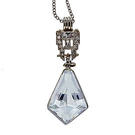Vintage Platinum Kite Shape 6.50ct Aquamarine and Diamond Art Deco Pendant Necklace
