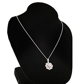 14K White Gold with 1.00ct Diamond Flower Infinity Pendant Cable Chain Necklace