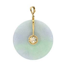 Natural Jadeite Jade Hololith Pendant 14k Gold Green Purple GIA Certified