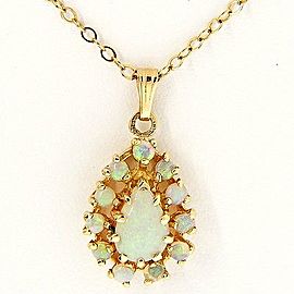 Vintage Round Pear .80ct Blue Green Opal Pendant 14k Yellow Gold