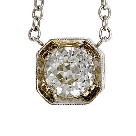 Art Deco 18K White Gold with 1.00ct Old European Cut Diamond Pendant Necklace