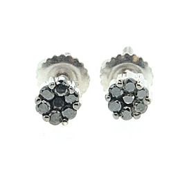 925 Sterling Silver with 0.16ct Black Diamond Flower Stud Earrings