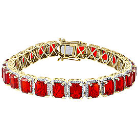 10K Yellow Gold 2.35ct Diamond and Lab Created Ruby Bracelet