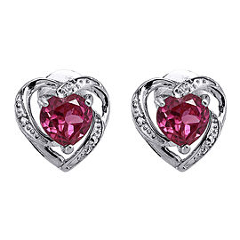 925 Sterling Silver with 2.20ct Pink Sapphire and 0.01ct Solitaire Diamond Heart Earrings