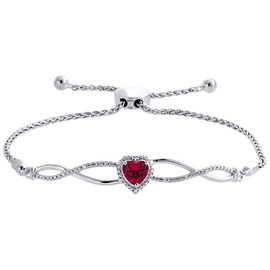 925 Sterling Silver 1/20ct Crated Ruby & Diamond Infinity Heart Bolo Bracelet