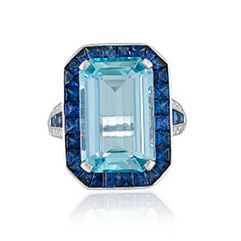 Roberto Coin Art Deco 18k White Gold Blue sapphire, aquamarine Ring