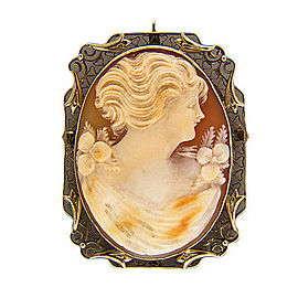 Vintage Carved Shell Cameo 14k Bezel Filigree Pin Pendant 1 1/2 X 1 1/8 Inch