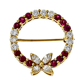 Estate 18k Yellow Gold Tiffany & Co Victoria Diamond Ruby Circle Pin Broach