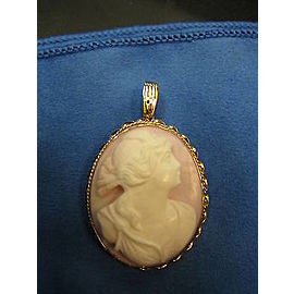 Estate Raised Hand Carved Pink Conch Shell Pin Pendant Cameo 14k Yellow Gold