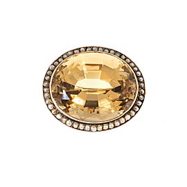 14k Rose Gold Vintage Bezel Set Citrine Seed Cultured Pearl Pin
