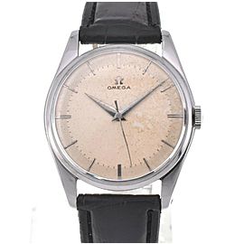 OMEGA vintage SS Leather Silver Dial Cal.420 Hand Winding Watch LXGJHW-308