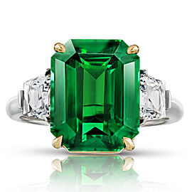 David Gross Emerald Cut Green Tsavorite and Diamond Ring