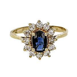 Estate Classic Oval Sapphire Cluster Ring 14k Yellow Gold Diamond