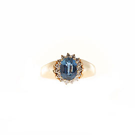 14K Yellow Gold with Sapphire & Diamond Cluster Ring Size 6.75