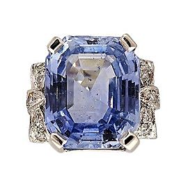 Vintage 15.45ct 1920s Asscher Cut Corundum Sapphire Diamond Platinum Bow Ring