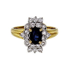 Oval Sapphire Diamond Cluster Ring 20k Yellow & White Gold GIA Certified
