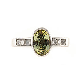 Vintage Platinum 2.20ct Green Yellow Natural No Heat & Sapphire 0.36ct Diamond Ring Size 6.5