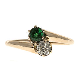 14K Yellow Gold with 0.18ct Emerald & 0.25ct Diamond Ring Size 5.5