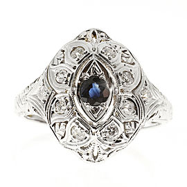 Art Deco 18K White Gold 0.15ct Blue Sapphire & 0.08ct Diamond Ring Size 7
