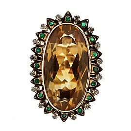 18K Yellow Gold with 20.00ct Citrine, Emerald & Diamond Ring Size 7.75