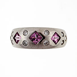 14k White Gold Princess Cut .50ct Pink Sapphire and Diamond Ring Size 6.5