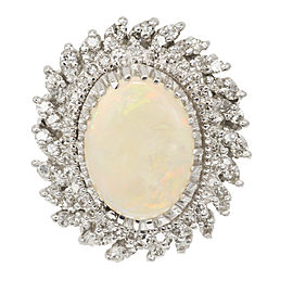 14k White Gold 4.50ct Opal Diamond Vintage 1950s Ring Size 7