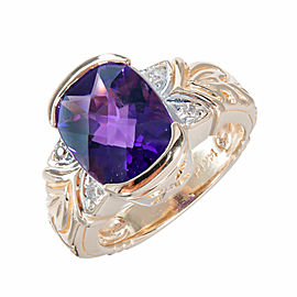 14K Yellow Gold with 2.50ct Amethyst & 0.04ct Diamond Ring Size 6