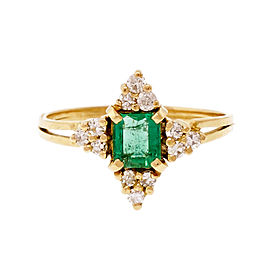 14k Yellow Gold Emerald Cut Emerald Diamond Ring Size 5