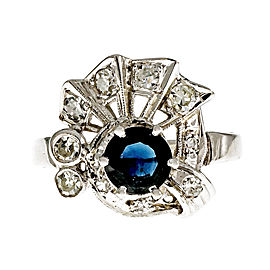 14K White Gold Swirl Sapphire Ring Size 6