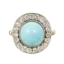 Vintage Natural Turquoise Ring Platinum Old European Cut Diamond GIA Certified