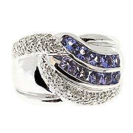 Platinum with Blue Tanzanite & Diamond Band Ring Size 9
