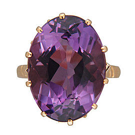 Estate Fine Reddish Purple Oval Polished Amethyst 14k Rose Gold 1940'S Ring