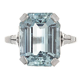 Vintage Art Deco Platinum Aquamarine Filigree Ring Size 6.25