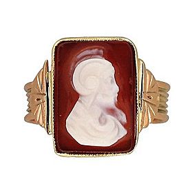 Vintage Rose & Yellow Gold Carved Rectangular Carnelian Ring Soldier Profile