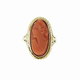 Vintage 1935 Coral Cameo Ring Filigree 14k Gold