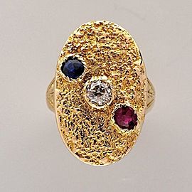 Victorian Antique .20ct Diamond Ruby Sapphire Textured Size 4 Ring 14k