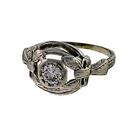 Vintage 14k White Gold Open Pierced Top Dome Ring .30ct Diamond Size 7 1940