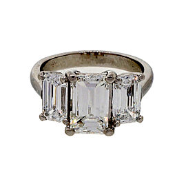 Vintage Colorless Emerald Cut 3 Stone Diamond Ring 2.00ct Center Platinum Ring