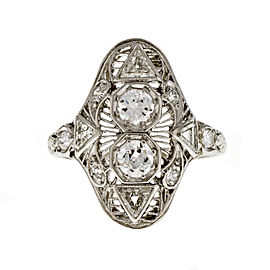 Platinum Filigree Old European Round & Triangle Diamond Ring Size 6.5