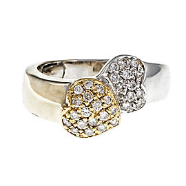 18K Yellow & White Gold Two Heart Pave Diamond Ring Size 5