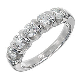 14K White Gold “U” Shaped Bar Set Diamond Band Ring Size 6