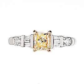 GIA Certified .75 Carat Yellow Diamond Platinum Gold Engagement Ring
