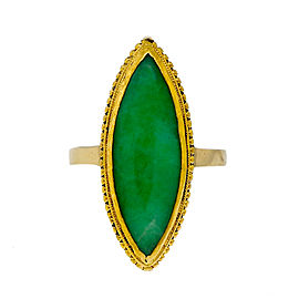 24K Yellow Gold Marquise Green Jadeite Jade Ring Size 7