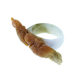 Natural Carved Jadeite Jade Fish Ring Brown Green White GIA Certified