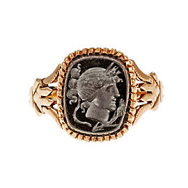 Victorian 1880 Pink Gold Carved Onyx Ring
