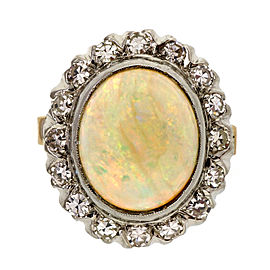 Vintage 14K Yellow Gold 3.50ct Diamond Opal Ring Size 6.5
