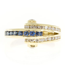 Charles Krypell 18K Yellow Gold with 0.15ct Sapphire & 0.60ct Diamond Ring Size 6.25