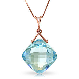 14K Solid Rose Gold Necklace with Natural Checkerboard Cut Blue Topaz