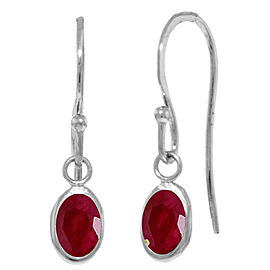 1 CTW 14K Solid White Gold Fish Hook Earrings Natural Ruby